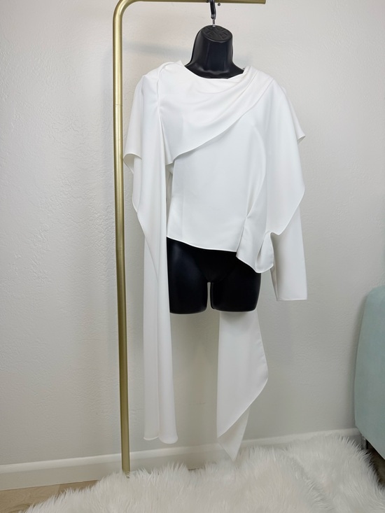 A.W.A.K.E MODE Tops - A.W.A.K.E. MODE White Roman Greek Asymmetric Draped Scarf Top